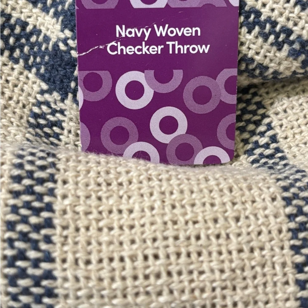 Navy Woven Plaid Checker Throw with Fringe 50x60
